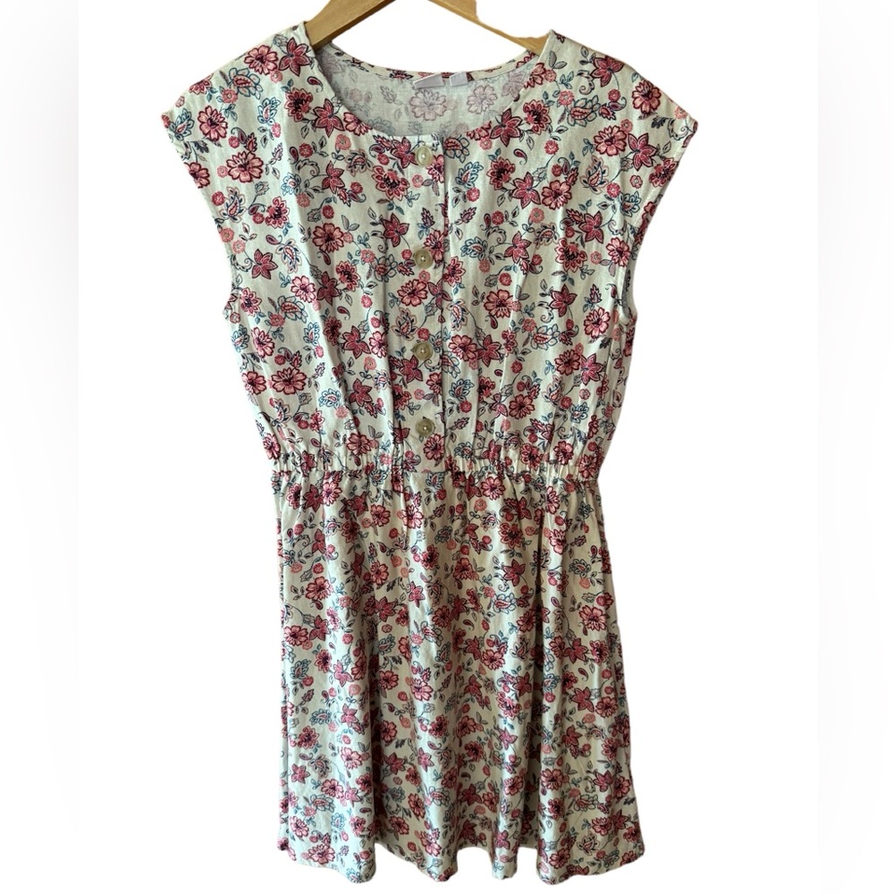 Gap Linen Blend, Front Half Button Down, Cinch Waist, Floral Dress